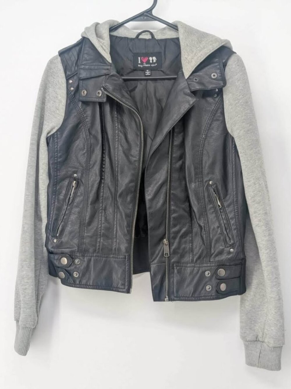 Boy Meets Girl Faux Leather Hooded Jacket Size M